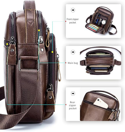 Men's Vinatge Leather Crossbody:Compact with Organized Pockets,Stylish & Functional for Everyday Carry
