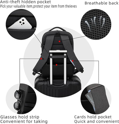 DUSLANG 17 Inch Laptop Backpack for Travel Water Resistant College Bookbag for Men/Women Laptop Bag with USB Charging Port and Tablet Sleeve Bag Compatible Protective Case, Black