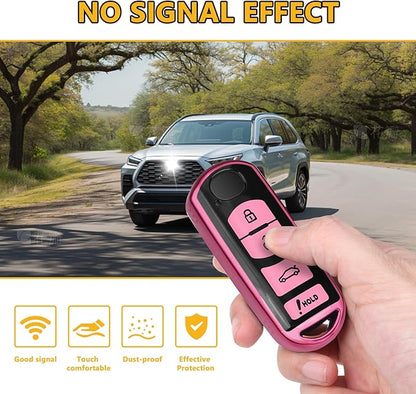 FT FUNTOR for Mazda Car Key Cover,4 Pink Buttons TPU Key Cover with Keychain,Compatible with Mazda 3 6 8 CX-3 CX-5 CX-7 CX-9 atenza Miata MX-5 (C-Pink)