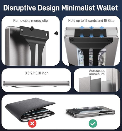 Slim Wallet for Men, Air Wallet Build in Airtag Chip, Smart Wallet Compatible with Apple Find My iOS Only, Minimalist Front Pocket Wallet RFID-Blocking Card Holder with Money Clip (Grey)