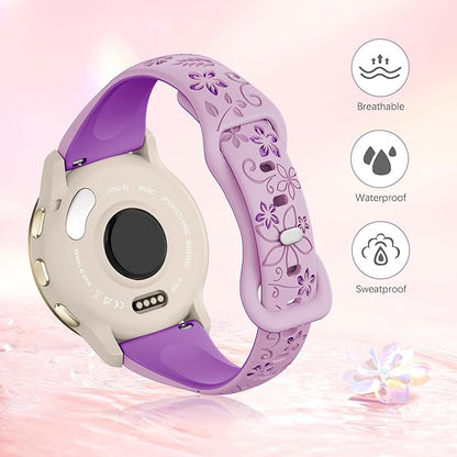 Laband 18mm Floral Engraved Band Compatible With Garmin Venu 3S 41mm/Venu 2S/Vivoactive 4S/Vivomove 3S/Venu 4 41mm/Forerunner 255S/Forerunner 265S,Soft Slim Silicone Cute Embossed Flower Strap for Men