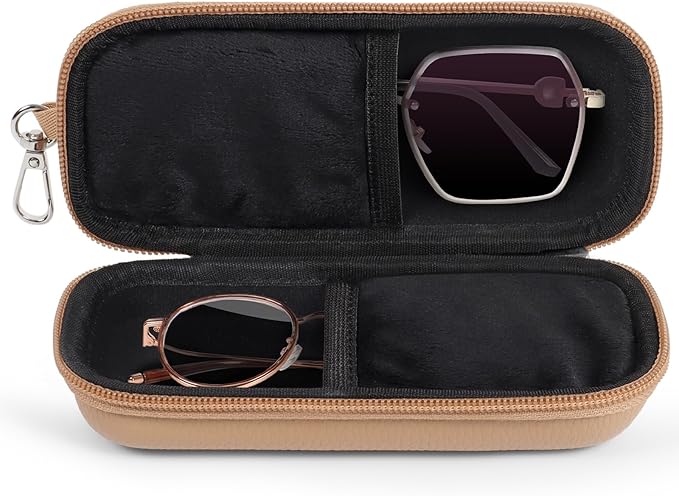 Double Eyeglasses Case Hard Shell Dual Sunglasses Organizer with Zipper Closure Travel Eyewear Storage for Vehicle