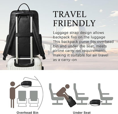Shrrie Leather Laptop Backpack for Women with 17 inch Computer Backpack Purse for Travel College Work