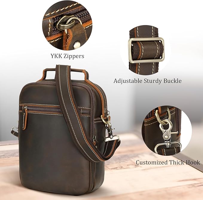 Polare Italian Full Grain Leather Messenger Bag Vintage Chest Shoulder Crossbody Bag Casual Sling Business Handbag for Men