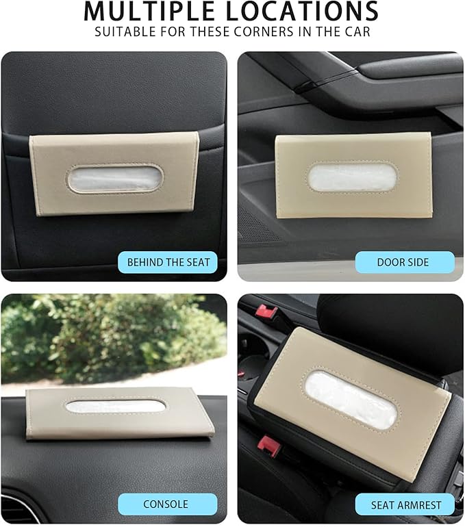 Khaki Car Tissue Refill Holder for Sun Visor, Hanging Tissue Clip, PU Leather
