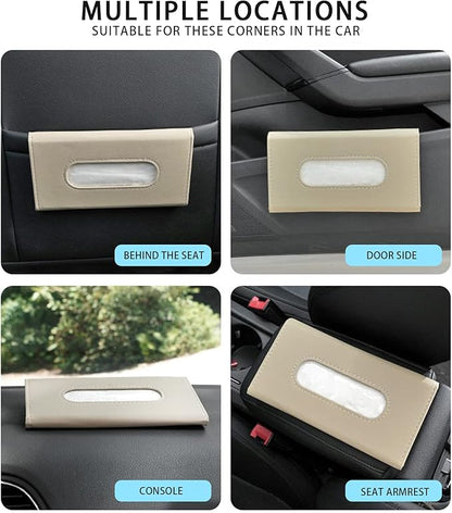 Khaki Car Tissue Refill Holder for Sun Visor, Hanging Tissue Clip, PU Leather