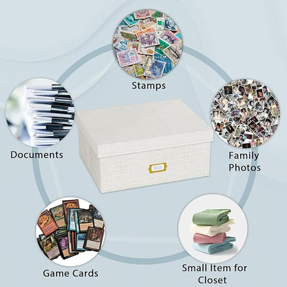 Decorative Photo Storage Box - Linen Photo Box Organizer with Dividers, Fits Holds Up to 1700 Pictures and 5x7 Photos, Memory Keepsake Organizer for Photos, Scrapbook Supplies, Cards, Stamps (Beige)