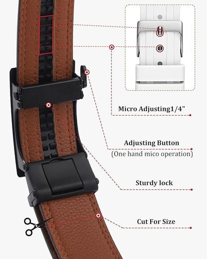 Kajeer Men Ratchet Belt Leather Adjustable Trim to Fit No Holes Slide Dress Belt for Casual Formal Gift