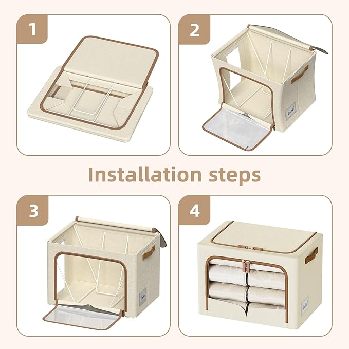 FHSQX 6 Pack Clothes Storage Bins - Foldable Storage Bins for Clothes Fabric Storage Box with Metal Frame (Beige, 16.5x12.2x12.2 inch)