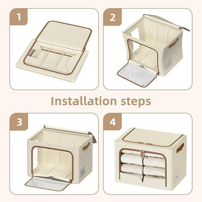 FHSQX 6 Pack Clothes Storage Bins - Foldable Storage Bins for Clothes Fabric Storage Box with Metal Frame (Beige, 19.7x15.7x13.8 inch)