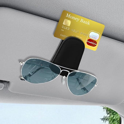 Sunglass Holder for Car, Sunglasses Clip for Car Visor, Magnetic Leather Vehicle Eyeglass Hanger Clip, Auto Ticket Card Glasses Organizer Clamp Accessories for SUV Sedan (Black)