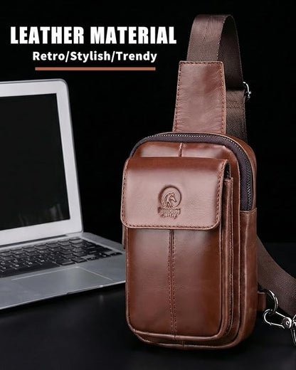 Rainbow Horse - Genuine Leather Mini Sling Bag, Small Chest Bag for Men, Suitable for Outdoor Travel and Daily Commuting