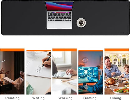 Mydours 59" x 15.7" Oversized PU Leather Desk Mat with Anti-Slip Suede Backing, Waterproof Surface, Black - Massive Workspace for Laptop, PC, and Accessories, Desk Cover for Office, Home, and Gaming