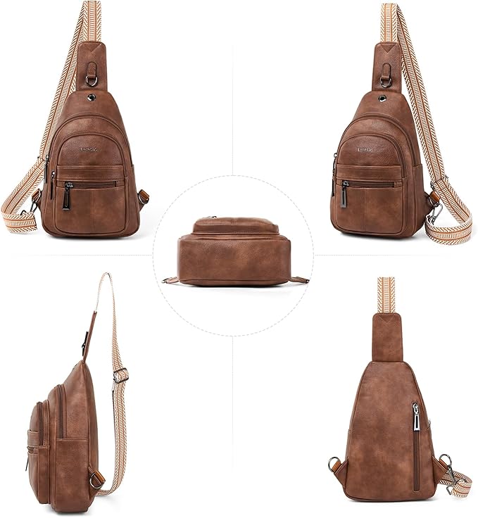 Leresas 7L Sling Bag for Women Vegan Leather Crossbody Purse Chest Bags Fashionable Trendy Fanny Pack with Travel, Brown