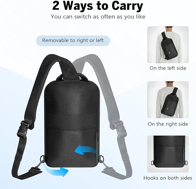 MoKo 9-11 inch Sling Bag Backpack for 11-inch iPad Pro M5/M4, iPadAir M3/M2, iPad A16, Compact EDC Daypack Crossbody Shoulder Bag Travel Carrying Case for Switch 2/OLED/Steam Deck/Rog Ally X, Black
