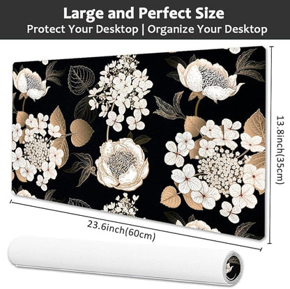Large Desk Mat, Dual Side PU Leather Waterproof Mousepad Desk Pad, Desk Protector Writing Pads Desk Accessories for Office and Home (C-Black Gold Flower, 24''X14'')