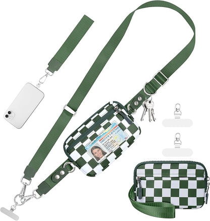 Tiostep Clip and Go Strap for Phone with Wallet Crossbody Phone Lanyard and Detachable Checkered Bag with ID Window and RFID Pouch for Daily Travel.