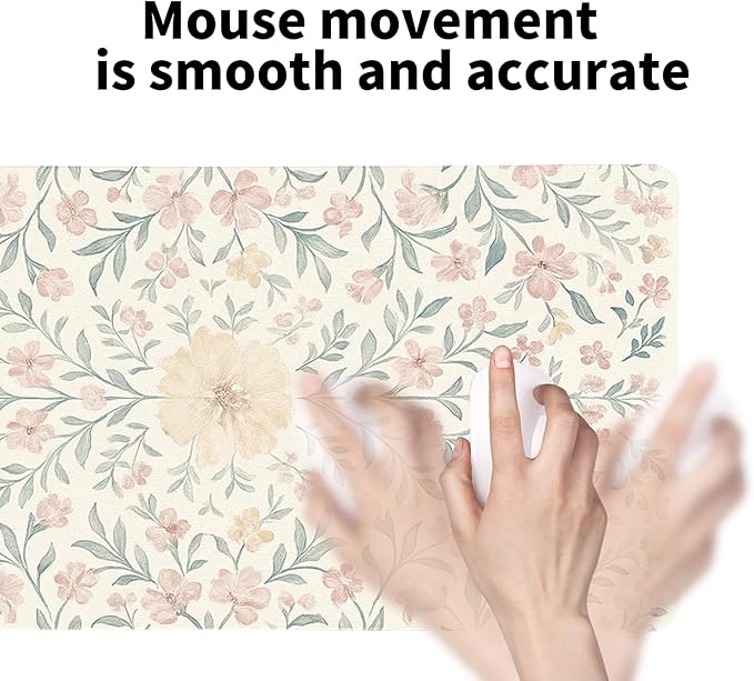 Soft Aesthetic Pastel Floral Desk Mat, Gentle PU Leather Desk Pad - Large Non-Slip Office Mat for a Calm & Stylish Gaming & Home Workspace（27.56 * 13.78in）