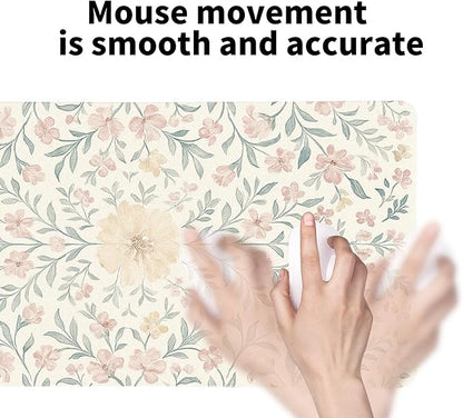 Soft Aesthetic Pastel Floral Desk Mat, Gentle PU Leather Desk Pad - Large Non-Slip Office Mat for a Calm & Stylish Gaming & Home Workspace（27.56 * 13.78in）