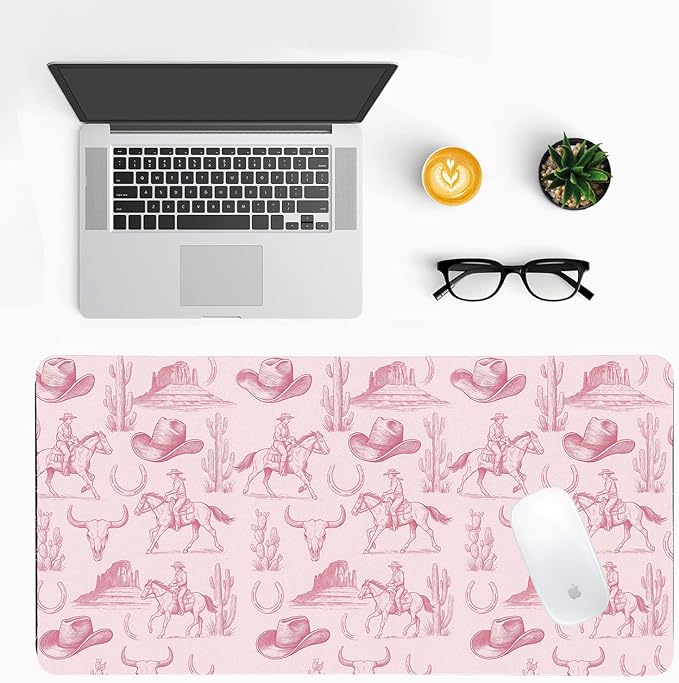Western Adventure Desk Mat, Cowboy Theme PU Leather Desk Pad - Large Non-Slip Office Mat for a Rustic & Bold Gaming & Home Workspace Bold Statement Gift （27.56 * 13.78in）