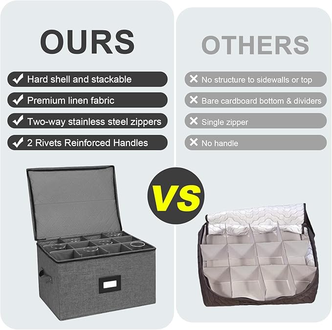 Mayniu Stemware Storage Containers, Wine Glass Storage Box with Adjustable Dividers – Hard Shell Top, Stackable for Glasses, Crystal & Glassware – Ideal for Packing, Moving & Home Organizer (Black)