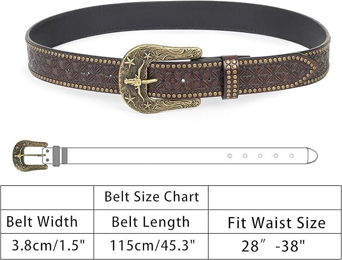 INOGIH Adjustable-Vintage-Western-Cowboy-Belt Women Men - Cowboy-Style Engraved-Buckle Belt for Jeans Pants Dresses