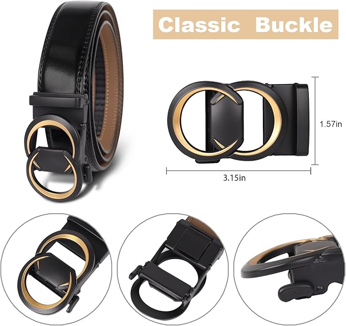 Aurolran Men&Womens Leather Dress Belt Business Automatic Buckle Belt Color-Black Silver Gold