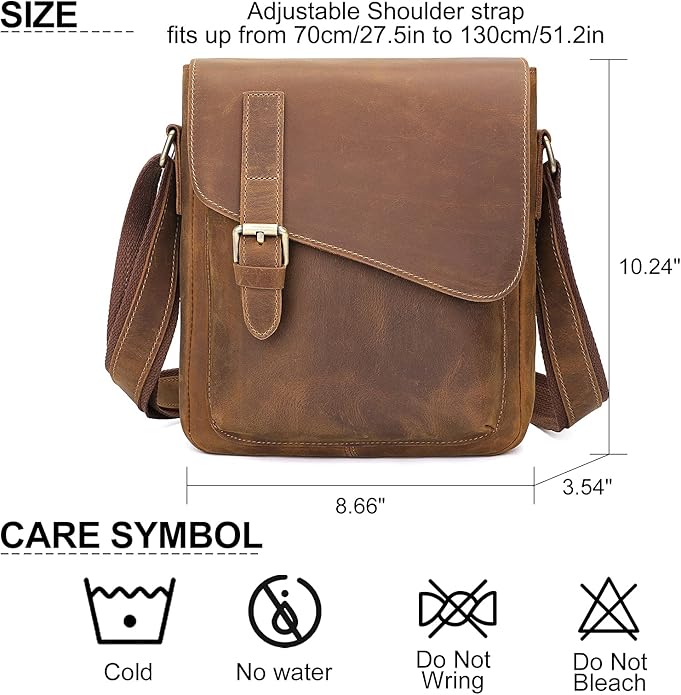 Augus Men's Leather Messenger Bag Shoulder Crossbody Backpack Bags Purse for Women Vintage Anti-Theft Waterproof Casual