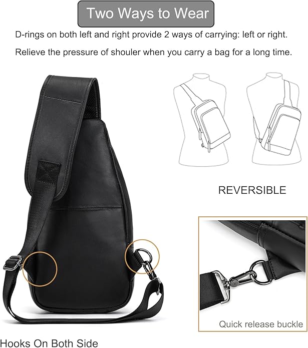 LUUFAN Men's Genuine Leather Sling Bag Chest Shoulder Backpack Crossbody Bag for Casual Sports Hiking Running Travel