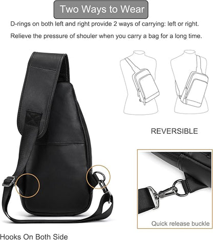 LUUFAN Men's Genuine Leather Sling Bag Chest Shoulder Backpack Crossbody Bag for Casual Sports Hiking Running Travel