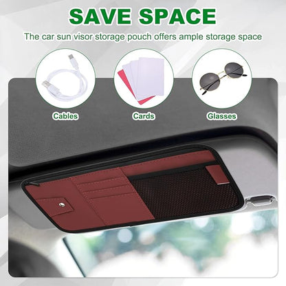 PATIKIL 1Pcs Car Sun Visor Organizer, 12.8 x 6.5 Inch PU Leather Vehicle Storage Pouch Holder for Sunglasses Card Pen Driver License Car Accessories, Beige