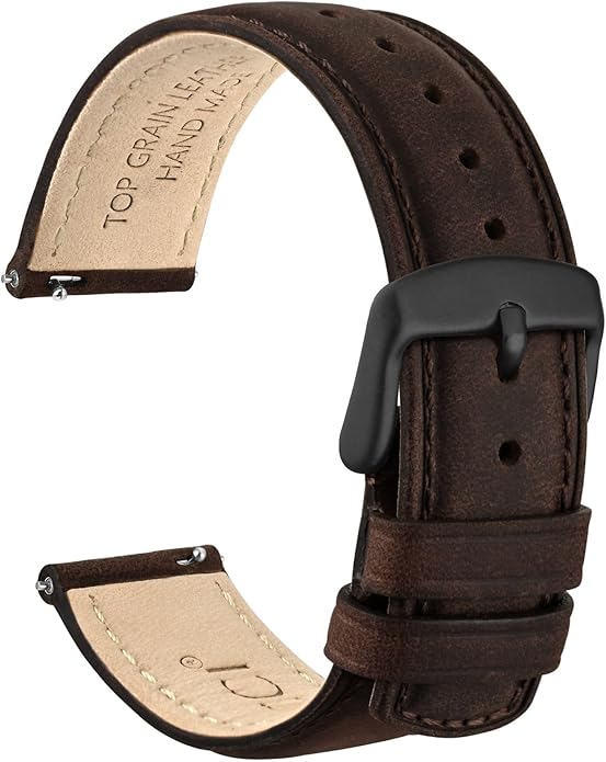 WOCCI Quick Release Watch Band, Distressed Genuine Leather, Stainless Steel Buckle, Strap Width 18mm 19mm 20mm 22mm 24mm