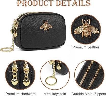 imeetu Women Leather Coin Purse, Small 2 Zippered Change Pouch Wallet