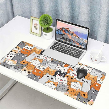 Positively Adorable Cat Desk Mat - （31.5 * 15.75in） Desk Pad, Large Non-Slip PU Leather Pad for Aesthetic Home Office & Gaming,A Gift for Cat Lovers