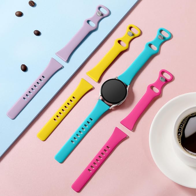 GEAK Compatible with Samsung Galaxy Watch 7 6 5 4 Band 40mm 44mm/Galaxy Watch 4 6 Classic 42mm 46mm 43mm 47mm,20mm Soft Slim Silicone for Samsung Watch 4 Bands Women Large Rose/Teal/Lavender/Yellow