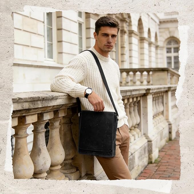 Leathario Crossbody Bag for Men Genuine Leather Small Messenger Shoulder Purse Side Vintage Satchel for Work Travel Daily