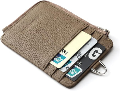 Badge Holder-Genuine Leather ID Badge Holder with Zipper Pocket and Nylon Lanyard – Perfect for Badges, Cards, and More