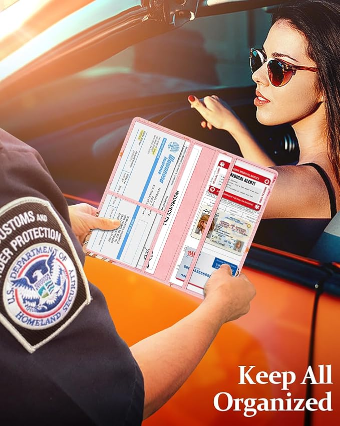 Slohif Car Registration and Insurance Card Holder with Magnetic Shut - Vehicle Glove Box Organizer Women Leather Automobile License Holders Coasters Auto Accessories Case for Document Funny Y2K