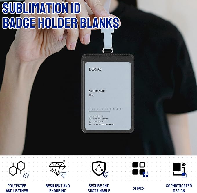 20 Pack Sublimation ID Badge Holder, Blank PU Leather ID Badge Bulk, Heat Transfer Print Vertical Leather ID Card Holder Name Tags for Office Employee, Coach, Student, Doctor (20 Pack-Badge Holder)