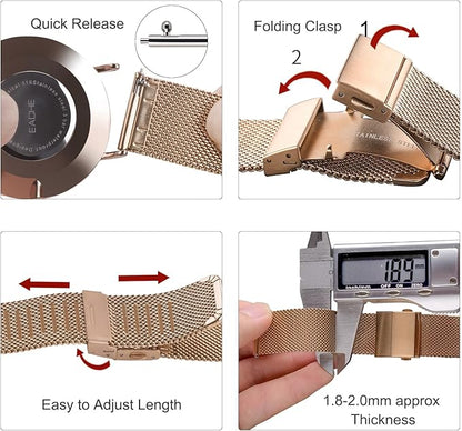 EACHE Stainless Steel Mesh Watch Band for Men Women, Quick Release Mesh Watch Straps 12mm 14mm 16mm 18mm 20mm 22mm