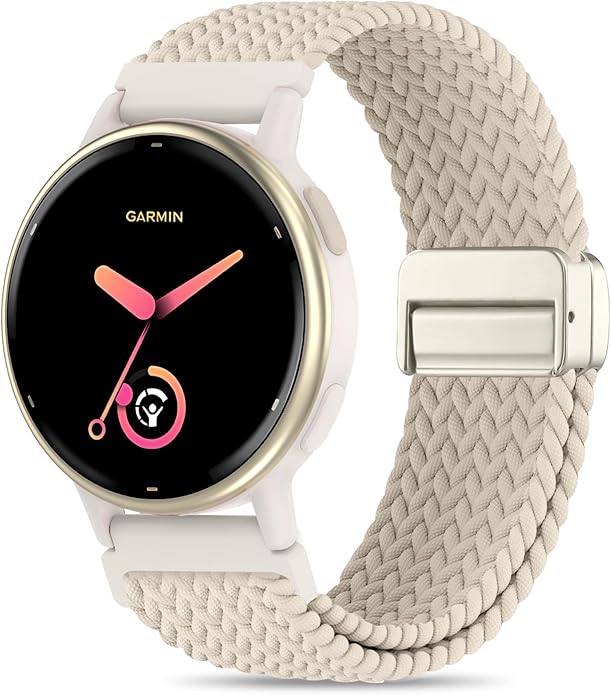20mm Magnetic Braided Nylon Band Compatible With Garmin Vivoactive 6/Vivoactive 5/3/3 Music Watch Bands, Quick Release Stretchy Strap Replacement for Venu Sq 2/Forerunner 55/165/245/645
