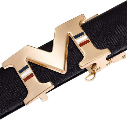 Dubulle Designer Ratchet Belt for Men Leather Fashion Adjustable Automatic Buckle Sliding Removable Dress Casual