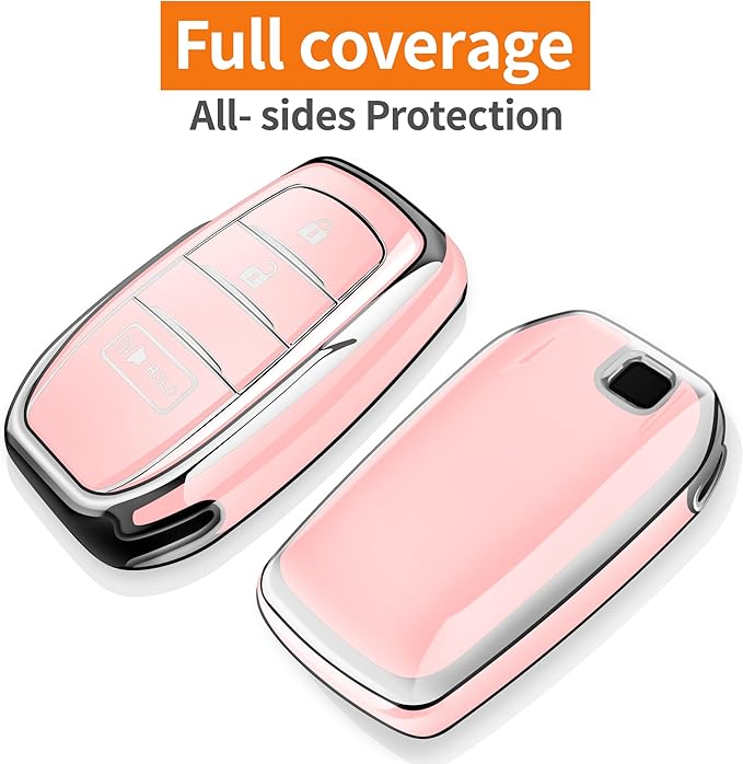 Sindeda for Toyota Key Fob Cover with Metal Keychain & Leather Strap for 2025-2026 Camry 4 Runner 2019-2026 Venza, Land Cruiser,2023-2026 Tacoma Grand Highlander,Corolla,bZ4X,3-Buttons(Chalk Pink)