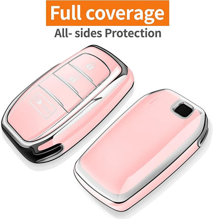 Sindeda for Toyota Key Fob Cover with Metal Keychain & Leather Strap for 2025-2026 Camry 4 Runner 2019-2026 Venza, Land Cruiser,2023-2026 Tacoma Grand Highlander,Corolla,bZ4X,3-Buttons(Chalk Pink)