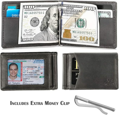YBONNE Mens Slim Wallet with Money Clip Front Pocket RFID Blocking Thin Bifold Leather Card Holder Minimalist Mini Billfold