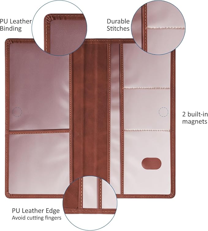 Car Accessories Registration and Insurance Holder,Leather Essential Card Magnetic Shut Vehicle Glove Box Organizer Case for Auto Driver License Document Truck Motorcycle Boat Men Women-Brown