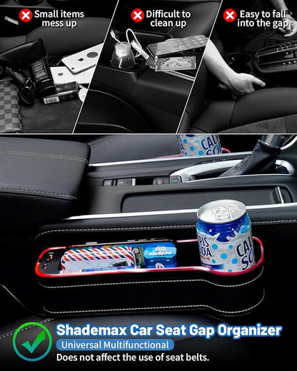 Shademax LED Car Seat Gap Filler Organizer Console Side Storage Box Between Seats with Cup Holders RGB Color Changing Storage Front Seat Gap Filler with USB Charging Car Interior Accessories (2 Pack)