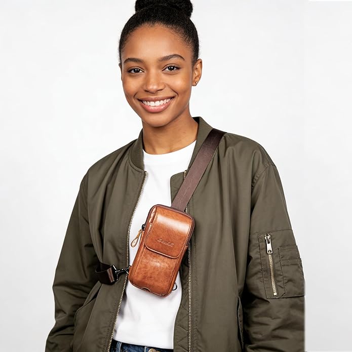 Small Crossbody Bag for Men Women - Genuine Leather Mini Sling Bag with Charging Port
