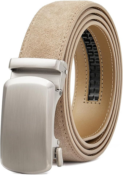 GAEKEAO Men's Belt Suede Leather Ratchet Belt for Men Micro-Adjustable Buckle for Dress, Casual & Everyday Wear, Trim to Fit