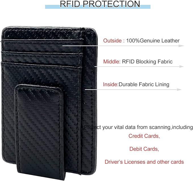 Money Clip RFID Front Pocket Wallet Men Leather Slim Minimalist Wallet